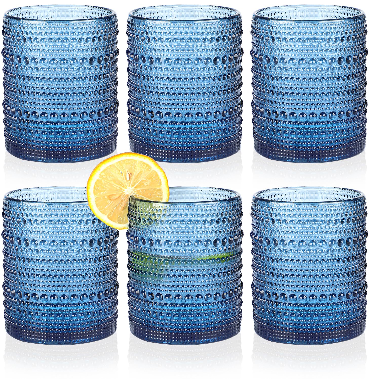 Photo 1 of KMIGRUAN Hobnail Drinking Glasses Set of 6,12oz Blue Vintage Glassware,Cocktail Glasses,Embossed Glass Cups,Water Tumbler for Whiskey, Juice and Various Mixed Drinks