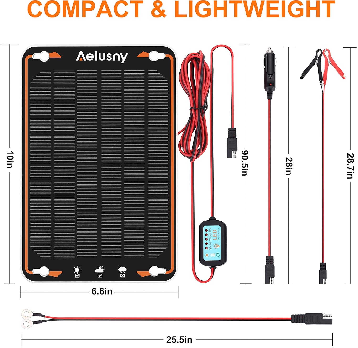 Aeiusny 12V Solar Car Battery Trickle Charger & Maintainer 5W Solar Panel Power Kit Portable Backup for Automotive RV Marine Boat Motorcycle Truck Trailer Tractor Powersports Snowmobile Farm Equipment: Automotive