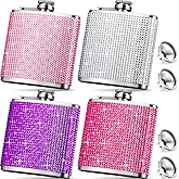 Umigy 4 Pcs 6 oz Flasks for Women Cute Rhinestone Pocket Flasks Set with Stainless Steel Funnel for Vodka Whiskey Alcohol Galentines Party Favors Bridemaid Gifts(Pink, Red, Silver, Purple)