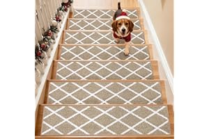COSY HOMEER Edging Stair Treads Non-Slip Carpet Mat 28inX9in Indoor Stair Runners for Wooden Steps, Stair Rugs for Kids and Dogs, 100% Polyester TPE Backing 15pcs,Taupe