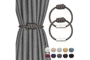 NICEEC 2 Pack Mini Magnetic Curtain Tiebacks Modern Simple Style Drape Tie Backs Elegant Hand Weave Rope Knot Decorative Curtain Holdbacks for Home & Office Window Drapery (Dark Grey)