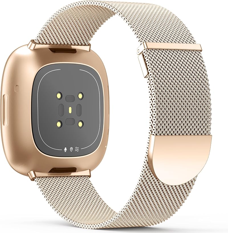 Higgs Strap for Versa 3/4 Sense 2 Rose Gold Mesh Magnetic Band