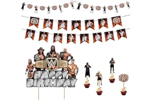 SEYAL WWWE Theme Birthday Party Supplies – Wrestling Birthday Decorations for Boys Party Pack, Wrestler Cake Toppers, Banners & Garland - Birthdays Decoration Set.