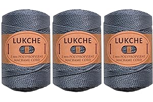 Lukche 1.5-2mm Polyester Macrame Cord 3 Skein (3x153 Yards) 100% Polypropylene Premium Macrame Rope, Colorful Yarn Crochet Macrame Bag Craft for Wall Hangers, Bags, Bottom Plates, Carpets (3 Grey)