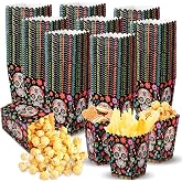 MotiMind 100 Pcs Day of The Dead Popcorn Mini Box Halloween Sugar Skull Popcorn Containers Bulk Dia De Los Muertos Paper Treat Snack Candy Boxes for Dia De Los Muertos Halloween Themed Party Supplies