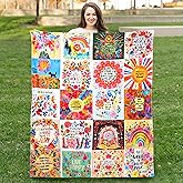 Boho Floral Throw Blanket Natural Life Patchwork Blankets, Natural Life Gifts for Women with Inspirational Thoughts, Soft Warm and Cozy Flannel for Sofa Bed Couch Travel 50"x60"