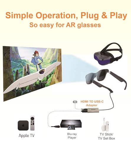VISIONHMD HDMI to USB C Adapter (4K@60Hz) Portable Monitor, AR Glasses X-Real/V-iture/RayNeo/Rokid,HDMI Female(Source) to USB C Female(Display).Suitable for Switch,ROG Ally,Steam Deck,PS4/5, Xbx