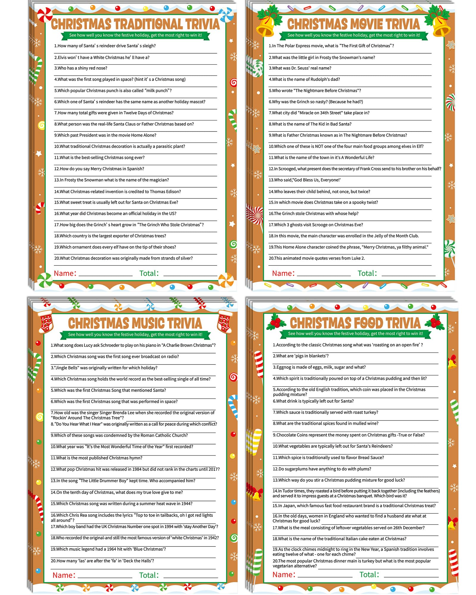 Photo 1 of 104Pcs Christmas Party Trivia Game Cards Xmas Festival Guessing Activity Christmas Question and Answer Cards for Adults Family Friends Coworkers Groups Winter Holiday Party Supplies (Gingerbread)