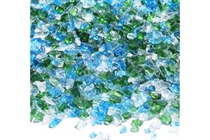 QYGL Crushed Glass for Resin Art, DIY Crafts, and Home Decor - 0.9LB Green Mix Broken Glass Pieces 3-6mm, for Vase Fillers, Tabletop Fire Pit, and Aquarium Rocks