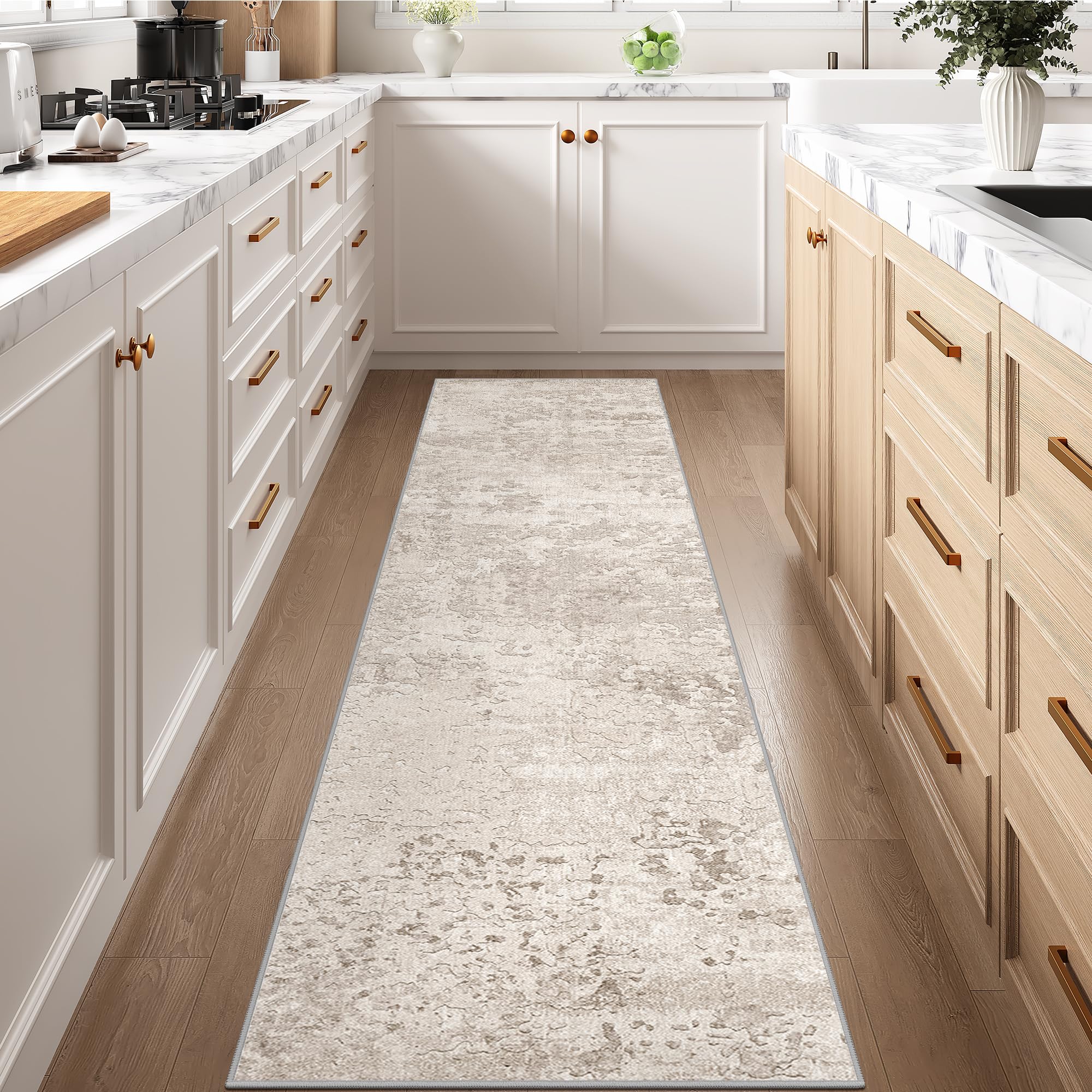 Photo 1 of Art&Tuft 2x8 Runner Rug - Washable Runner Rugs, Non-Slip Runner Rug for Hallway, Low-Pile 2x8 Rug Runner Kitchen Laundry Room Rug Throw Carpet for Entrance Bedroom Living Room, Beige