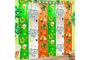 BIAWOY St. Patrick's Day Foil Fringe Curtains St Patricks Day Party Decorations, 2 Pack 3.3 x 6.6 FT Green White Orange Tinsel Streamer Photo Booth Props Backdrop Decor Irish Party Supplies for Birthday
