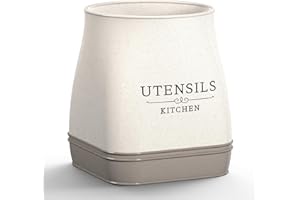 ADDFIT HOUSE Farmhouse Ceramic Utensil Holder - Beige Kitchen Tool Crock for Countertop, Large Organizer for Cooking Utensils, Stylish Ceramic Holder for Kitchen Décor & Gifts, Utensil Crock for Kitchen Counter