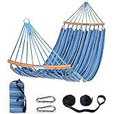 SUNCREAT Hammocks Double Hammock with Curved Spreader Bar, Blue | Outdoor Portable Hammock with Carrying Bag &amp; Tree Straps for Bedroom, Patio, Backyard, Balcony, Max 450lbs Capacity