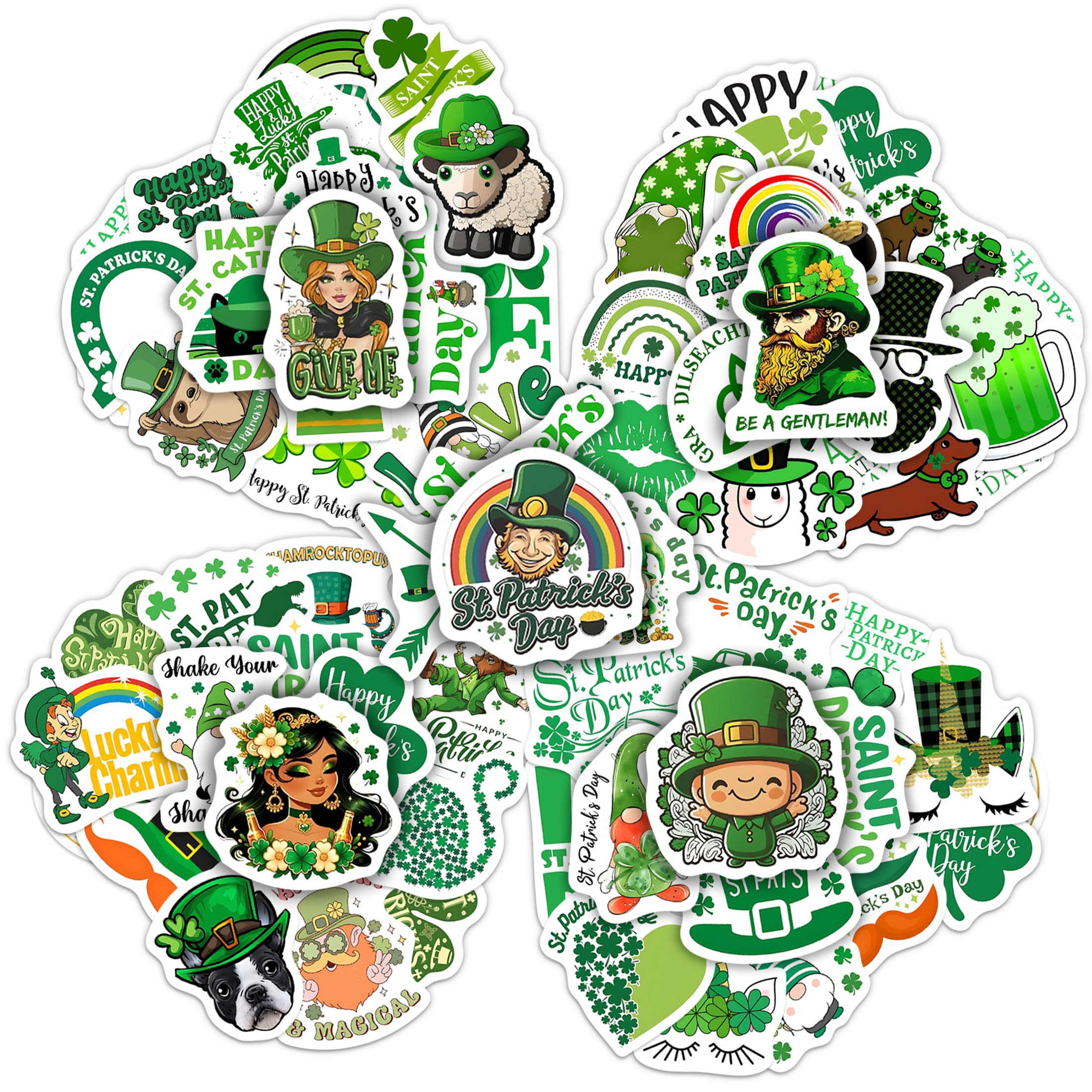 Photo 1 of 60 Pcs St Patricks Day Stickers for Adults Kids, Cute Shamrock St. Patrick’s Day Stickers Bulk for Water Bottle Laptop, Waterproof Party Favors Decals for Wall, Window Decorations