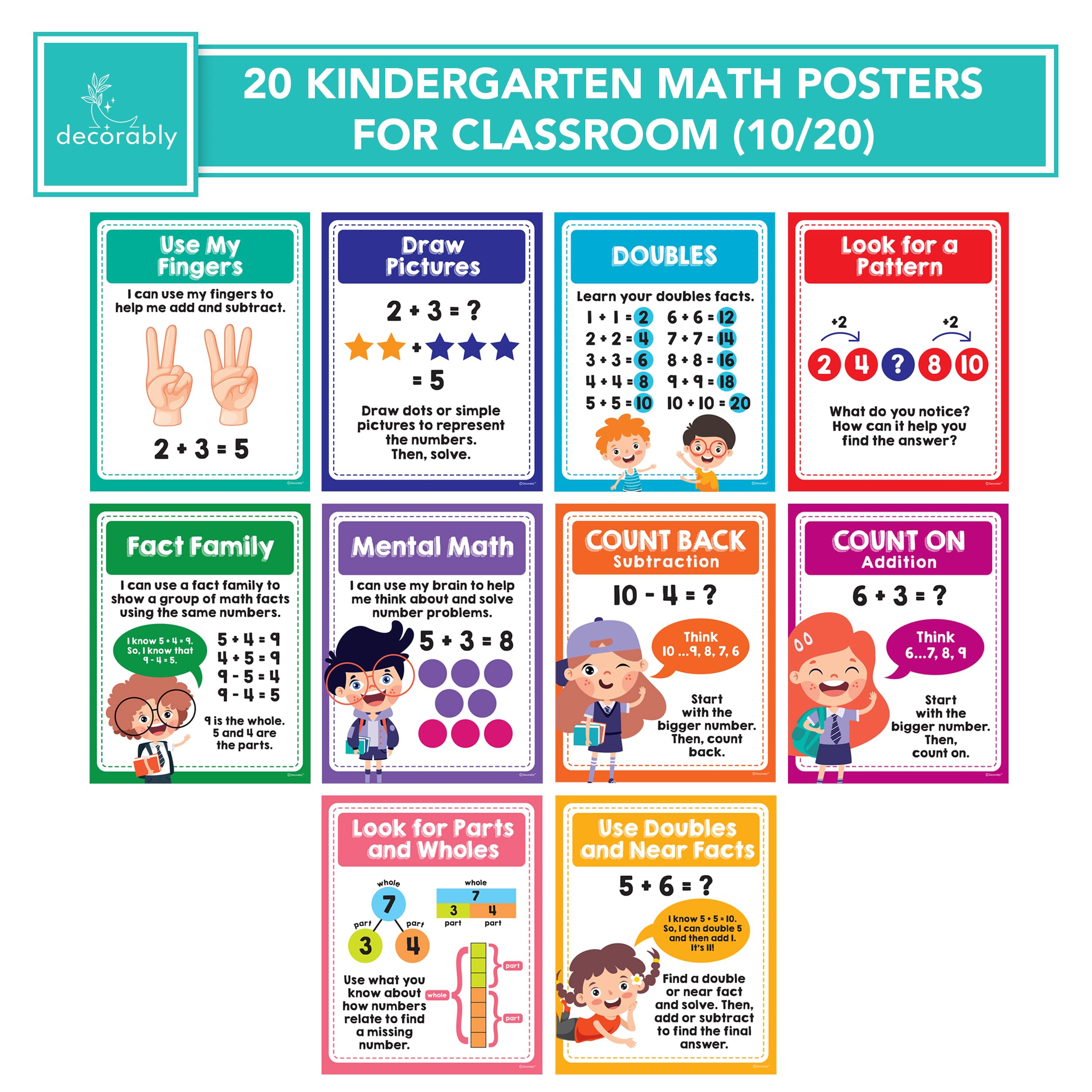 Mua Decorably 20 Vibrant Math Posters for Elementary School, 11x14in ...