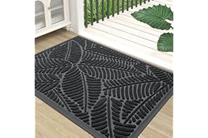 Colorxy Waterproof Doormat, Sturdy Natural Rubber Front Indoor Mat, Non Slip Low Profile Indoor Outdoor Door Mats, Stain and Fade Resistant Floor Mat, Easy Clean Patio Entrance Mat, 30''x17'', Black