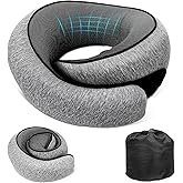 GongPath Travel Neck Pillow for Airplanes, 100% Memory Foam Neck Pillow for Sleeping, 360° Neck Support Pillow, Compact and Ergonomic Design for Travel, Car Rides, Airport (Dark Grey)