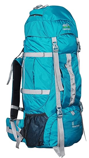 Hikers way 90 Ltrs T-Blue Rucksack Backpacks Travel Bag Hiking Bag Camping Bag Trekking Bags with Waterproof Compartment & Rain Cover (HW-9001T-Blue)