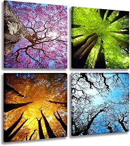 Amazon.com: MESESE Art 4 Panels Canvas Wall Art Spring Summer Autumn ...