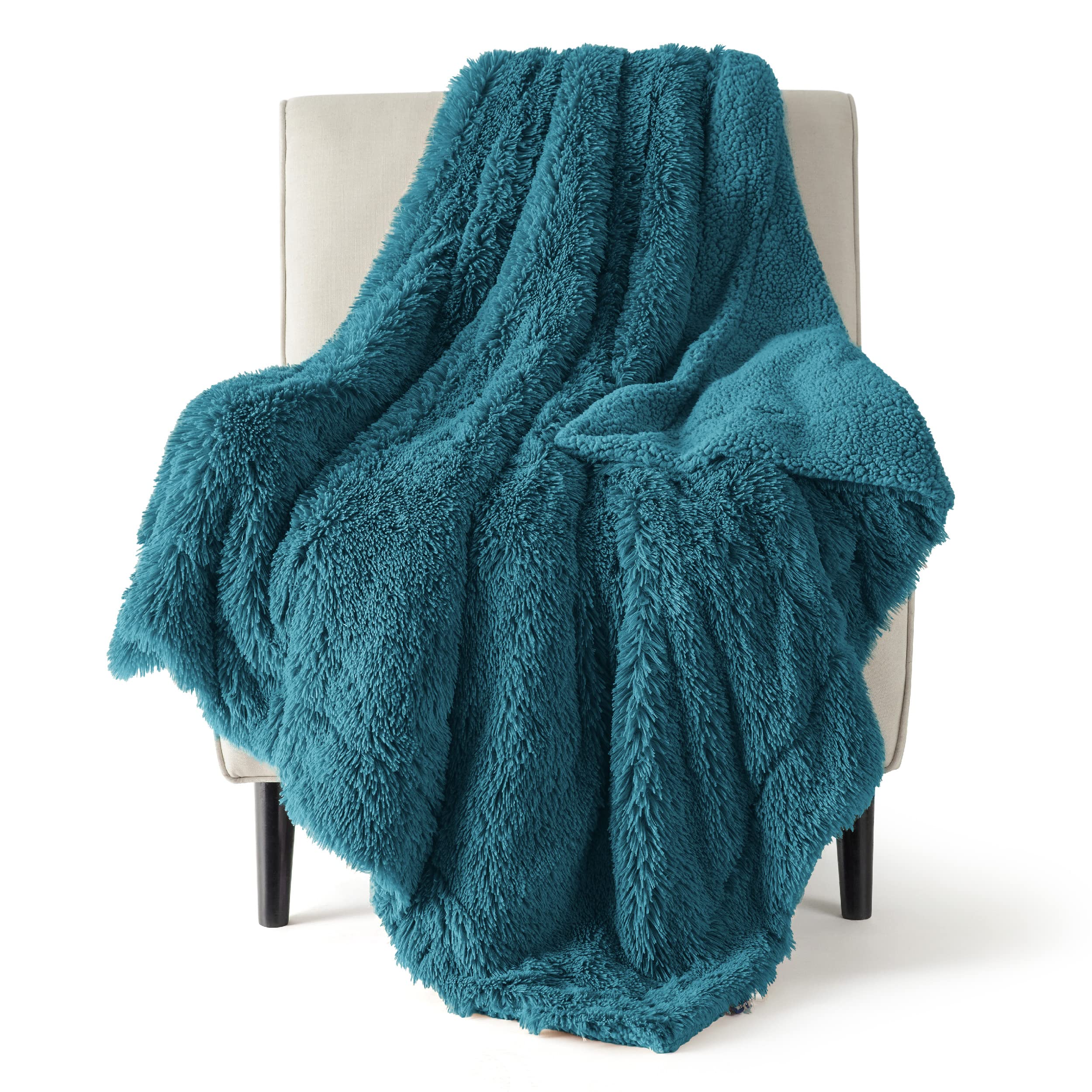 Photo 1 of Bedsure GentleSoft Fluffy Turquoise Teal Throw Blanket, Teal Decor Cozy Gifts for Women Men, Soft Fuzzy Sherpa Fleece Plush Thick Warm Faux Fur Throws for Couch, Aqua Blanket Gifts for Mom, 50x60