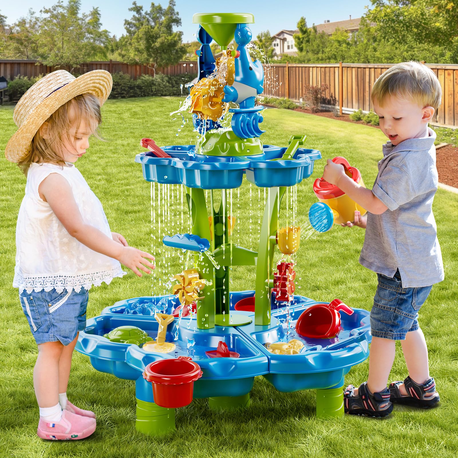 NIPLOOOW Water Table for Toddlers 3-5, Kids Sand Water Table, Water and Sand Activity Sensory Tables Summer Outdoor Toys Beach Toys for Outside Backyard for Kids Toddlers Age 3 4 5 6 7 8