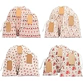 ERIBAGZ 12 Pack Reusable Christmas gift bags with 15 gift tags. Gift sacks. Fabric drawstring holiday gift bags in assorted sizes. Xmas bags for presents, parties & stocking stuffers. (CE)