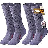 SAMSOX 2-Pair Merino Wool Hiking Socks - Made in USA, 200-Needle Knit Lightweight Extended Crew Boot Socks for Men & Women