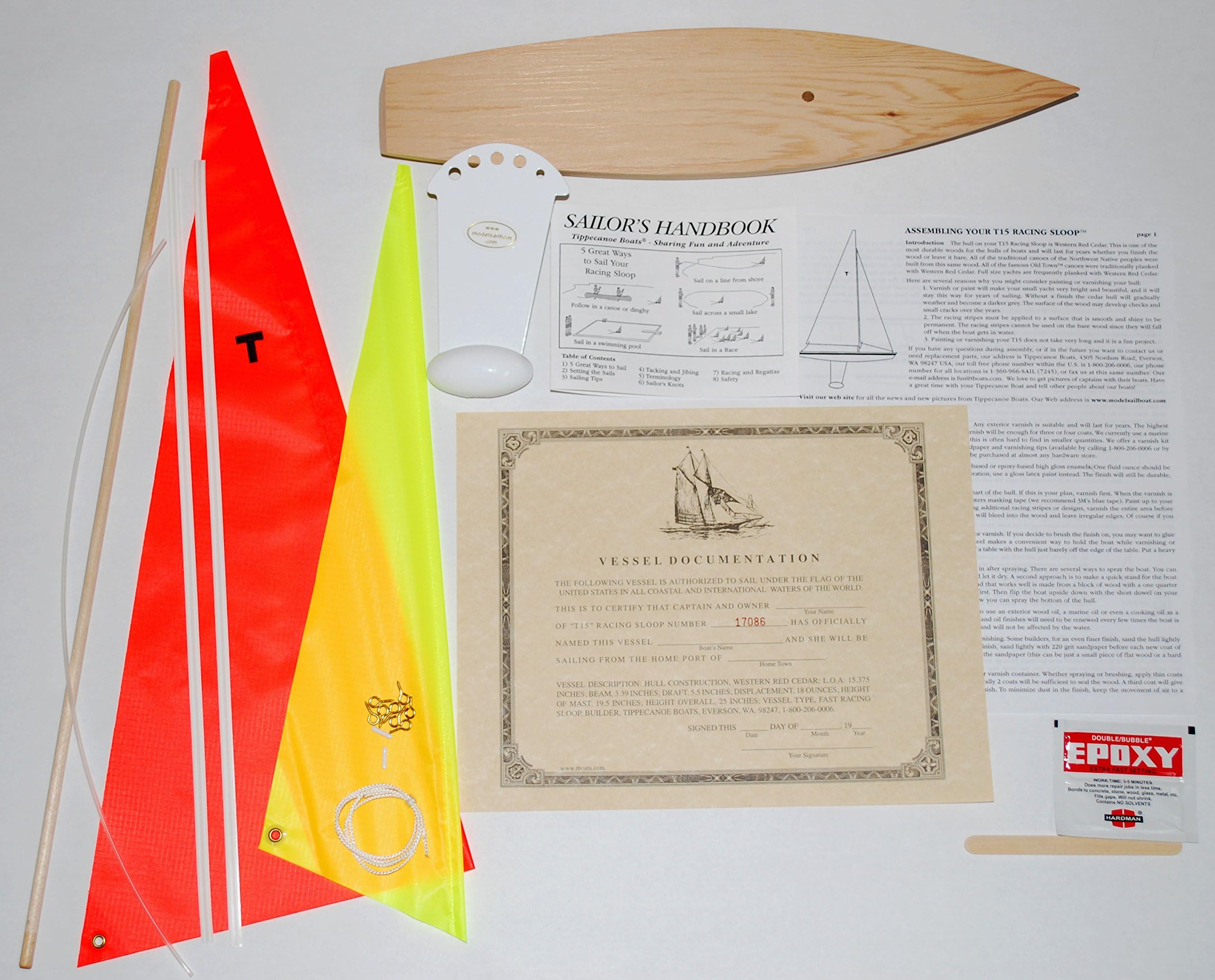 T15 Racing Sloop Kit (Orange/yellow) - Floating Model Sailboat, Toy Sailboats that Sail, Toy Sailboats that Float, Toy Sailboat Wood, Toy Sailboat Wooden - It Really Sails!