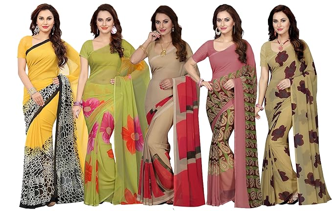 georgette with blouse piece Saree (Pack of 5)