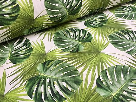 Green Palm Leaves Cotton Fabric For Curtain Upholstery Green