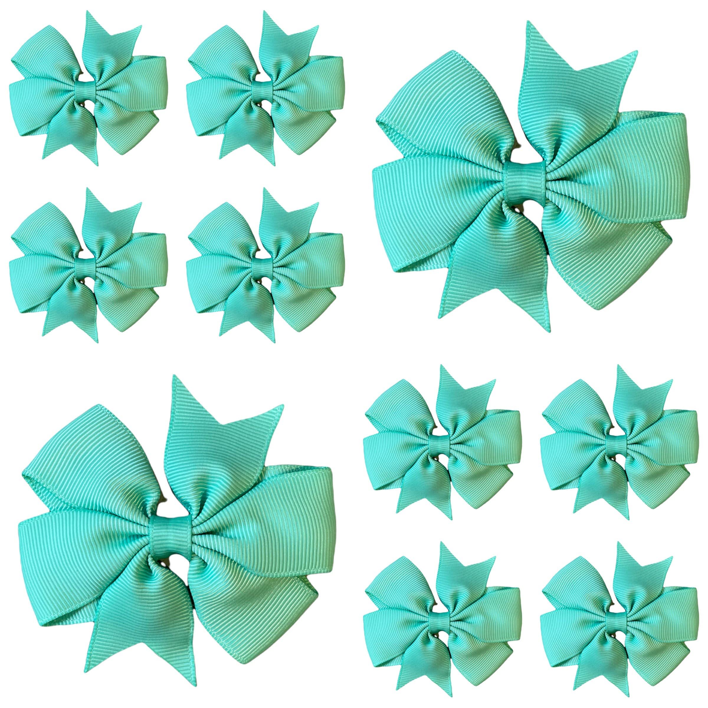 10pcs Spearmint Green Hair Bows Clips Slides Grips 3" inch Pinwheel Solid Vibrant Colour Girls Hairbows