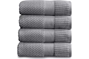 NY Loft 100% Cotton Bath Towel Set of 4 | Grey Towels | Oeko-TEX® Standard 100 | Soft & Absorbent, Quick-Dry Bath Towels | 30" x 52" | | Trinity Collection - Charcoal