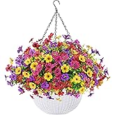 Der Rose Artificial Hanging Flowers Basket for Faux Plants Outdoor Spring Summer Decoration UV Resistant Fake Flowers for Patio Balcony Farmhouse Decor