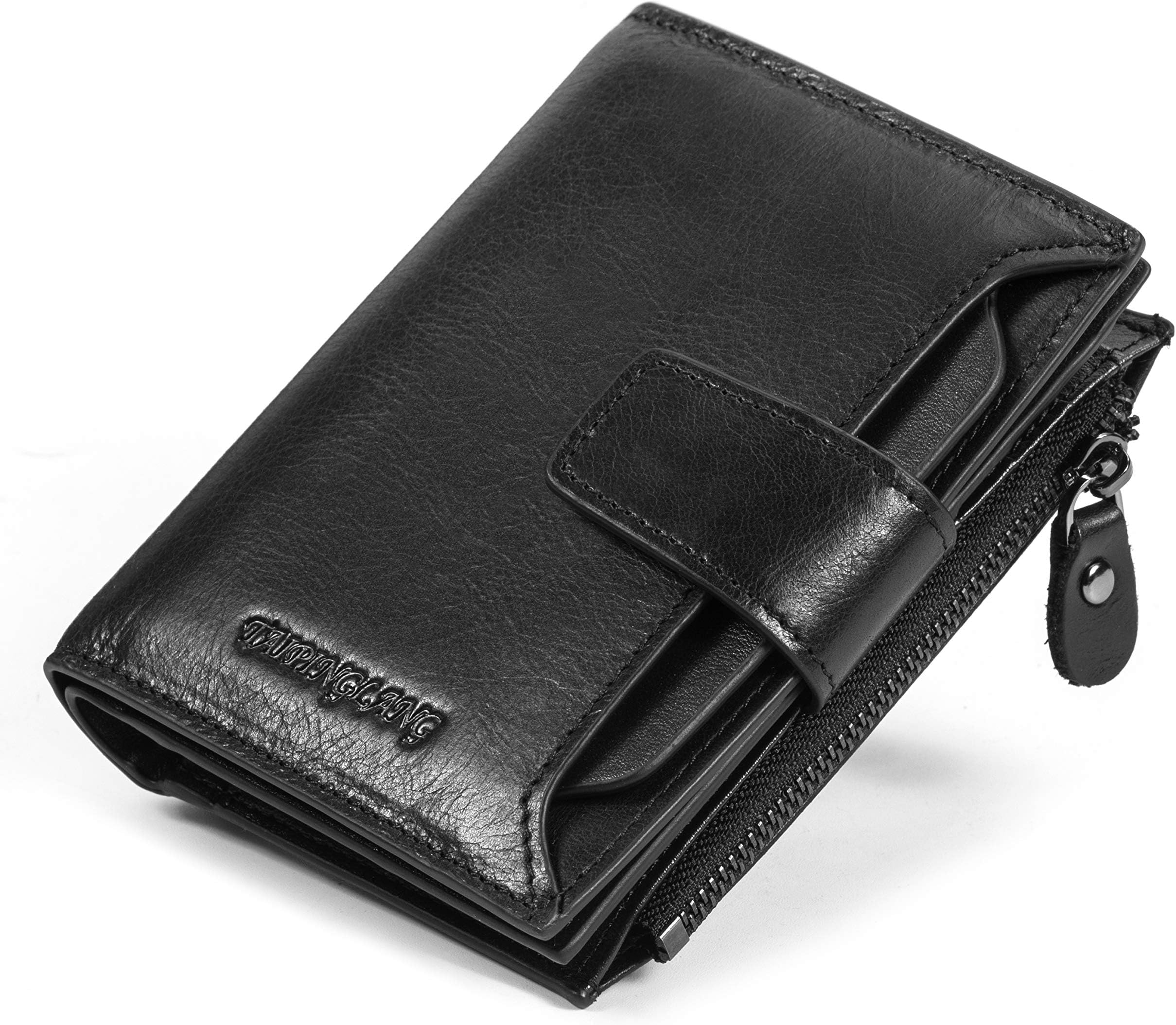 Taipinglang Mens Wallet Genuine Cowhide RFID Blocking Soft Leather Wallet for Valentine's Day, Father's Day(Black)