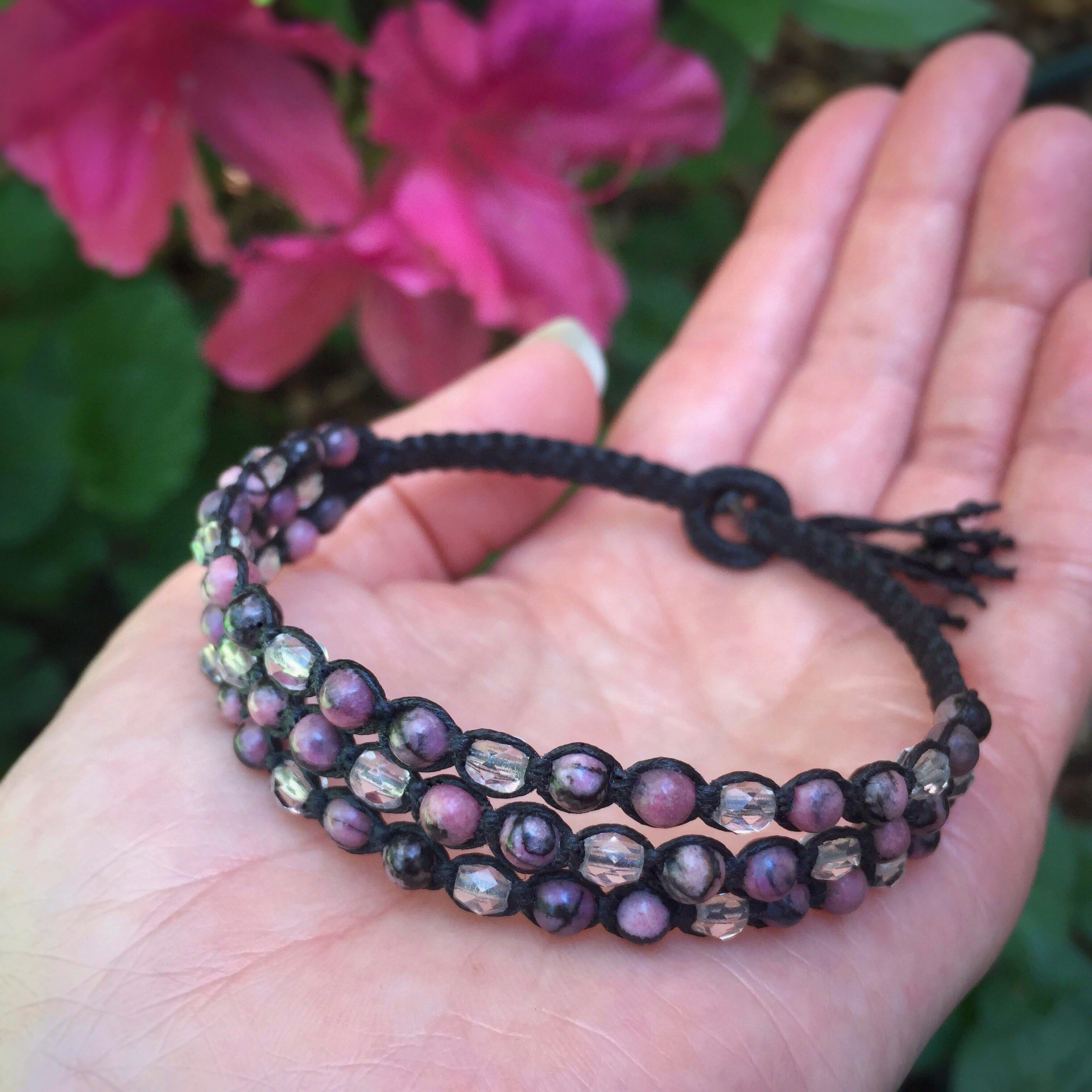 Pink Gemstone Macrame Wrap Bracelet