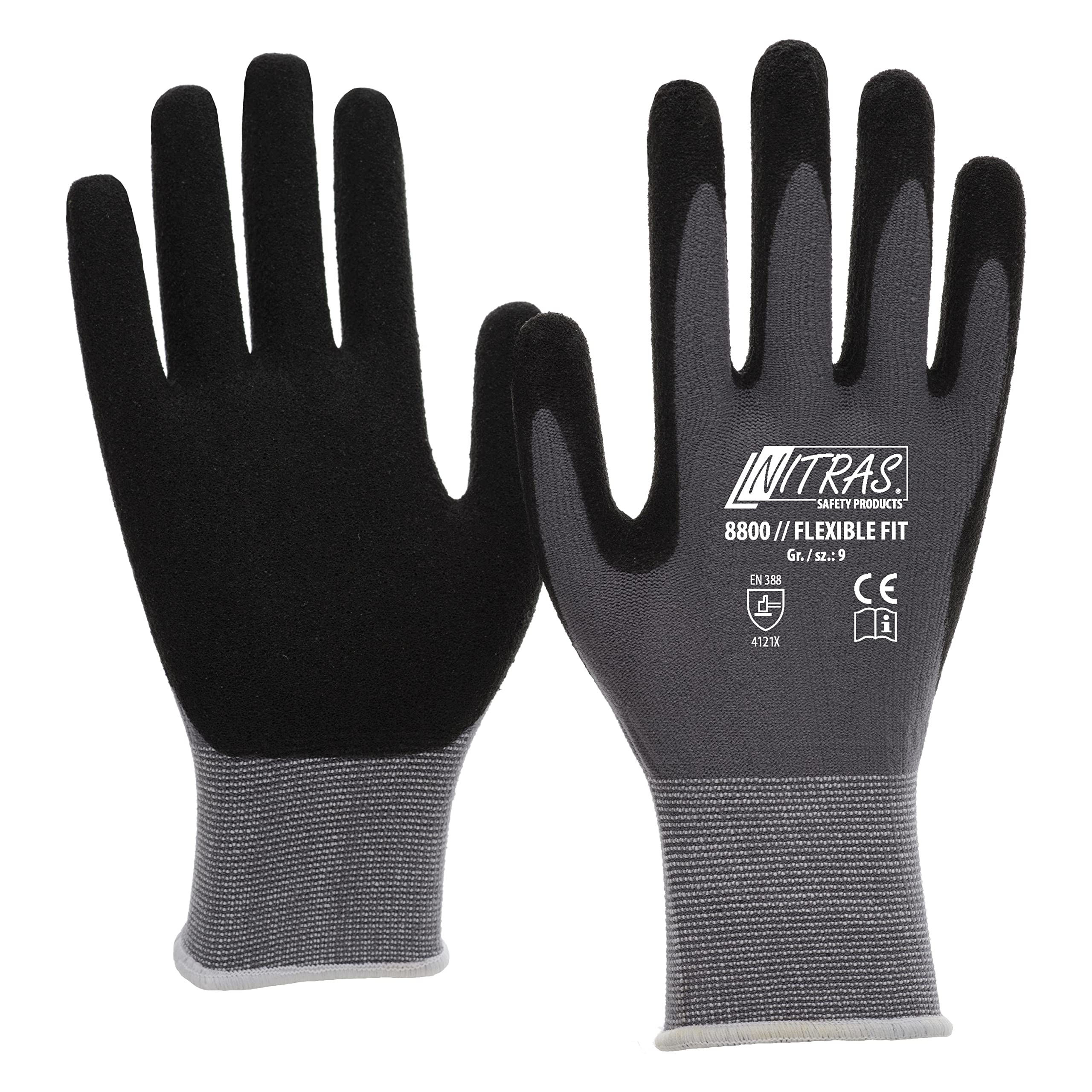 Nitras 8800 3 Pairs Flexible Fit Work Gloves, Black, XXL
