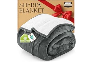 Utopia Bedding Sherpa Blanket Queen Size (Grey, 90x90 Inches) - Soft Lightweight Plush Fleece Reversible Blanket for Bed, Sofa, Couch, Camping and Travel