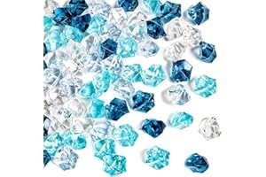 HAPYSHOOP Fake Ice Cubes,500 Pcs Mix Colour Rocks for Vases,11 * 14 mm Plastic Diamonds,Plastic Ice Cubes Vase Fillers for Centerpieces(Light Blue, Bright Blue, Dark Blue, Transparent)