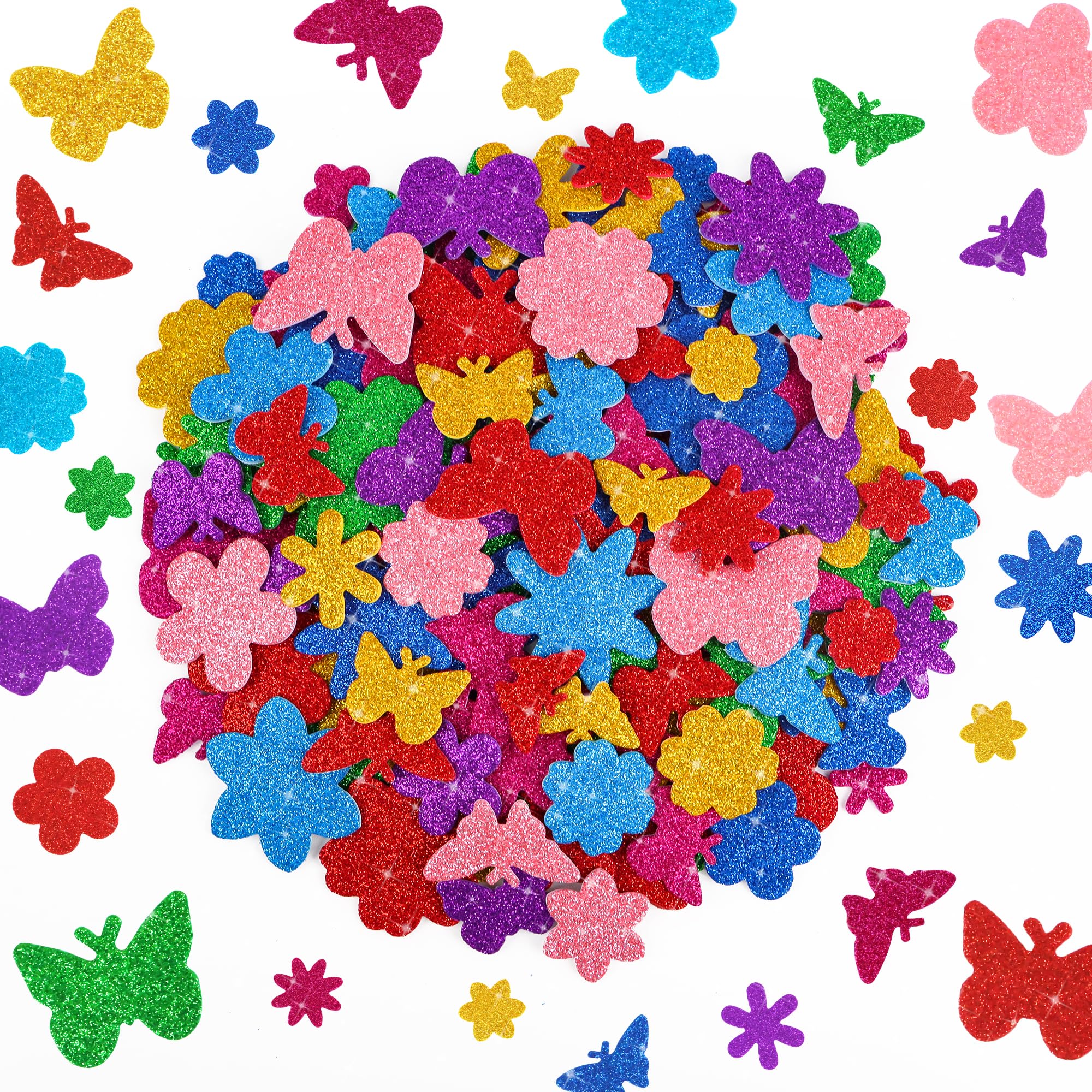 Photo 1 of 512 PCS Foam Stickers Glitter Colorful Flower and Butterfly Shapes Self Adhesive Stickers for Kids Crafts Arts Party Supplies Scrapbooking DIY Greeting Card Envelopes Home Decor(Flower & Butterfly)