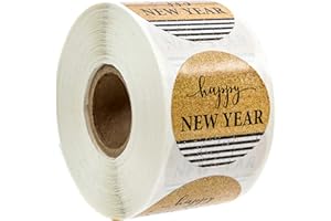 SBLABELS Black and Gold Happy New Year Stickers / 500 Matte Shine New Years Eve Labels/Happy New Year Faux Glitter Festive Winter Holiday Envelope Seals/Made in The USA