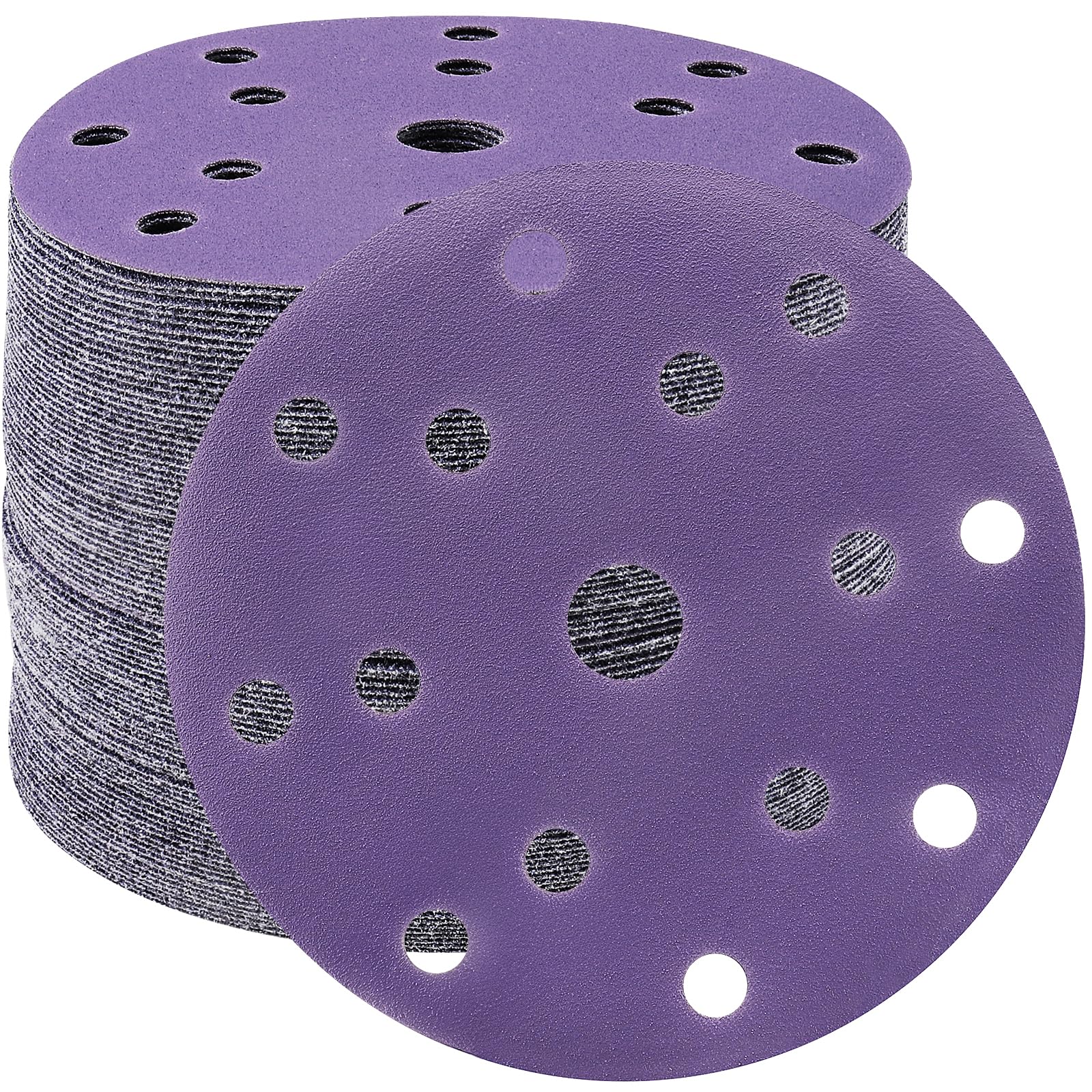 STEBRUAM 50pcs 150mm Sanding Discs 240 Grit 15 Holes Hook and Loop Sanding Pads for 6Inch Random Orbital Sander Purple