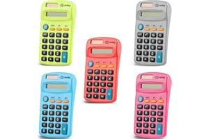 Emraw Pocket Size Calculator 8 Digit, Dual Power, Large LCD Display, School Student Desktop Accounting Office Calculators (Pack of 5) Colors May Vary