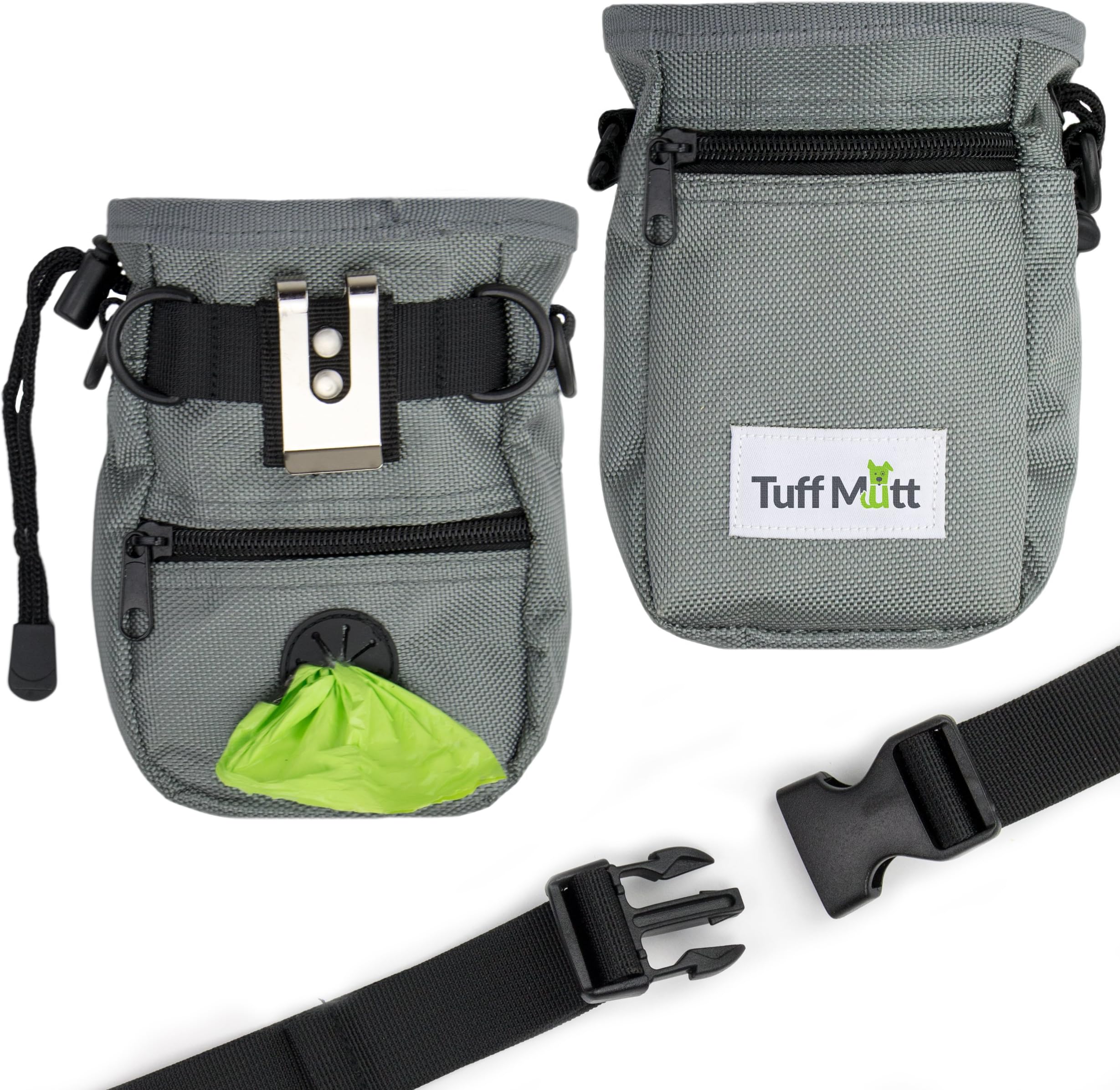 Dog Treat Pouch for Training with Poop Bag Dispenser, Adjustable Waist Belt, Metal Clip, Holds Treats, Kibble, and Accessories, Includes Pet Waste Bags
