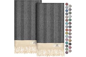 EPHESUS TOWELS Hand Towels - Set of 2 | 18" x 30" - Decorative Turkish Hand Towel for Bathroom, Kitchen, Guest, Face, Hair, Tea, Dishcloth (Herringbone, Black)
