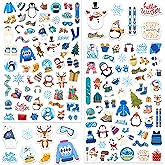 LINAYE 24 Sheets Winter Stickers for Kids, 1440 PCS Adhesive Cute Winter Snowman Stickers Bulk Pack for Kids Party Favors Gifts for Boys Girls
