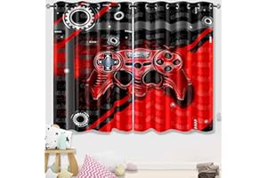 FJKJHKGJ Gamer Curtains for Boys Room, Gamer Blackout Curtains for Kids Boys Teens Bedroom, Red Black Game Gamepad Window Drapes 2 Panels, 82" x 63"