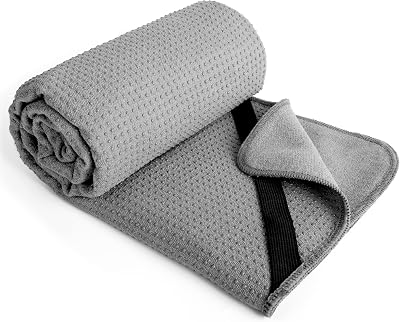 POLYTE Microfibre Hot Yoga Towel 61 x 183 cm Grey Non-Slip Grip