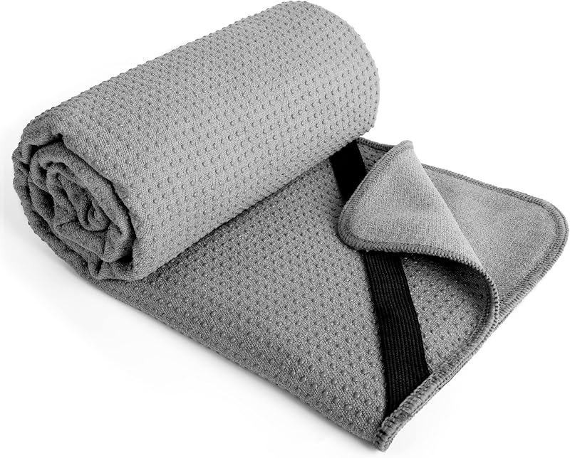 POLYTE Microfibre Hot Yoga Towel 61 x 183 cm Grey Non-Slip Grip