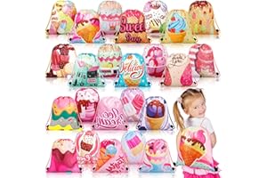 Talltalk 24 Pcs Ice Cream Party Favor Bags Cute Summer Ice Cream Drawstring Backpacks Reusable Candy Goodie Snack Treat Gift 