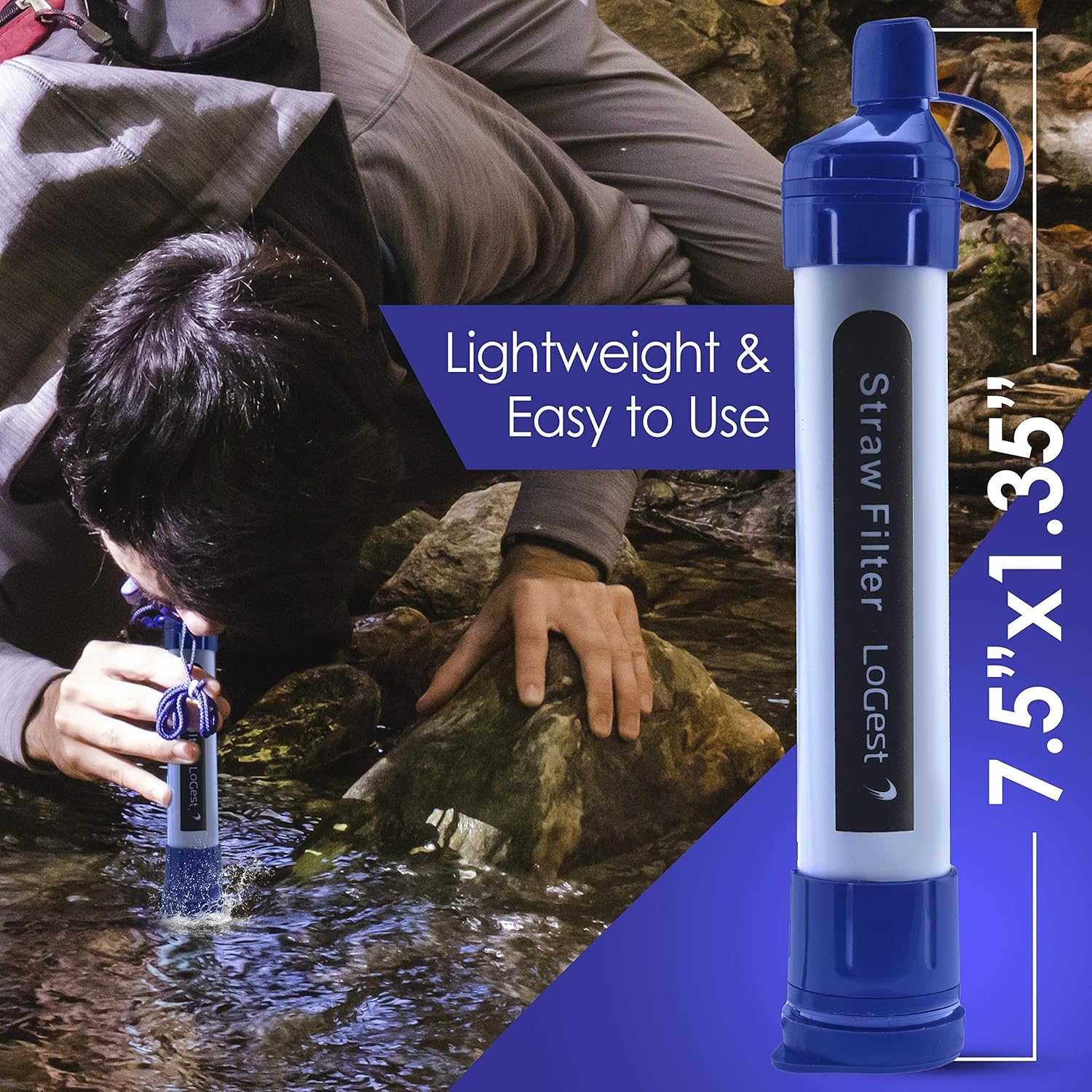 2 Pack Water Filter Straw - Water Purifying Device - Portable Personal Water Filtration Survival - for Emergency Kits Outdoor Activities and Hiking - Water Filter Camping Travel Survival Backpacking : Sports & Outdoors